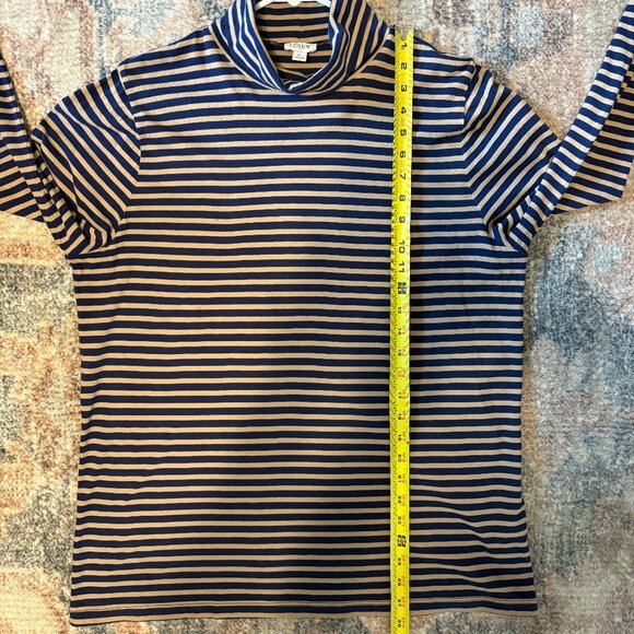 J. Crew #BB750 Women's Navy/Tan Stripe Printed Tissue Turtleneck Shirt Top XL - Picture 8 of 9